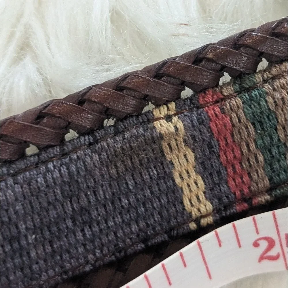 LL Bean Kilim Braided Brown Leather Woven Killim Belt Gold Buckle S Small 31-32